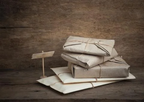 Pile parcel wrapped Stock Photos