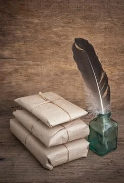 Pile parcel wrapped Foto stock