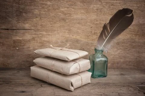 Pile parcel wrapped Stock Photos