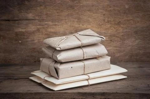 Pile parcel wrapped 스톡 사진