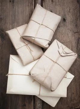 Pile parcel wrapped 스톡 사진