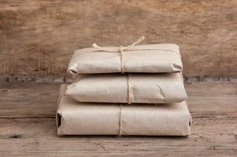 Pile parcel wrapped 스톡 사진