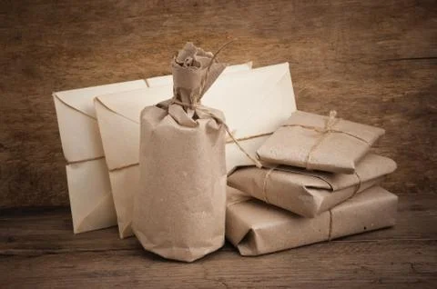 Pile parcel wrapped Stock Photos