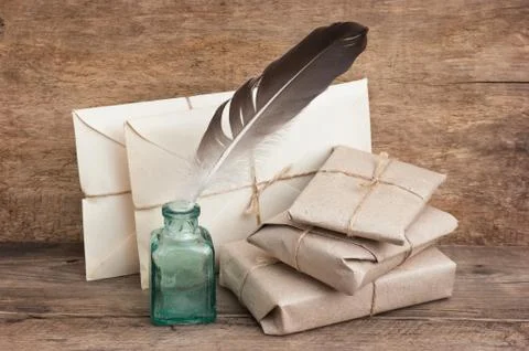 Pile parcel wrapped Stock Photos