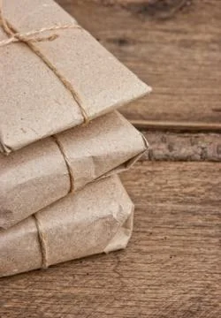 Pile parcel wrapped Stock Photos