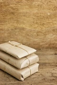 Pile parcel wrapped Stock Photos