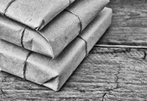 Pile parcel wrapped Stock Photos