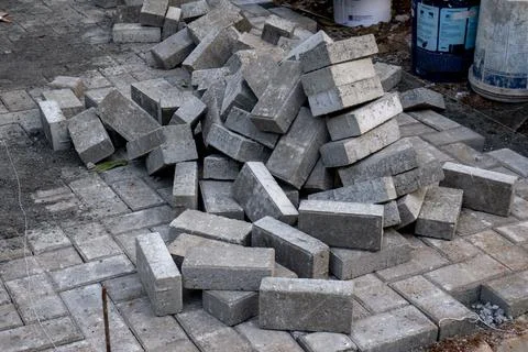 Pile of paving blocks Foto stock