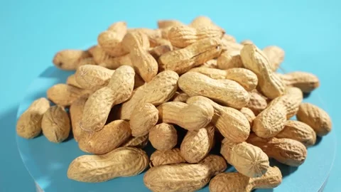 A pile of peanuts rotates on a blue background. Stock Footage 298502507