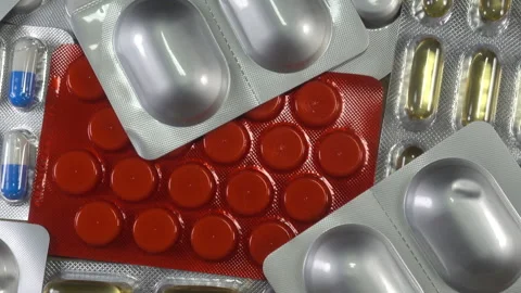 A pile of pills in blisters close-up Video stock 140471253