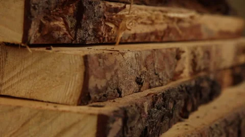Pile of pine wood boards, close up shot Stock Footage 168331253