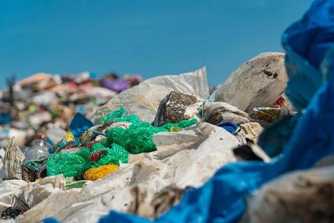 Pile of plastic garbage in landfill close up Stock Photos