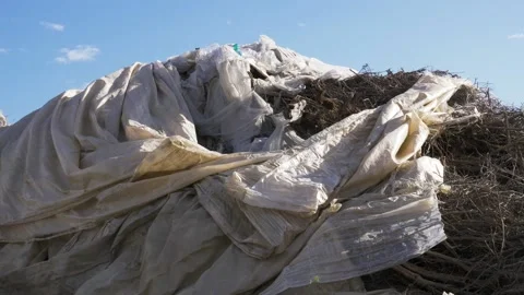 Pile of plastic sheets moved by wind. Plastic waste, no plastic. Close up shot.  Stock Footage 137300973