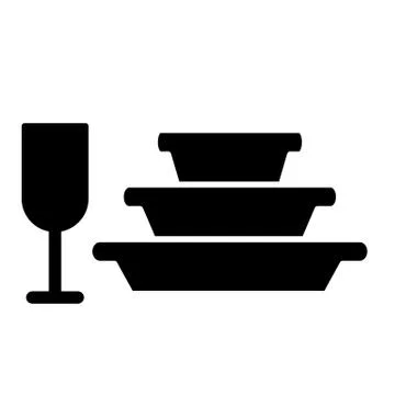 Pile of plates and glass solid icon. Stemware and stack of dishes vector Stock Illustration