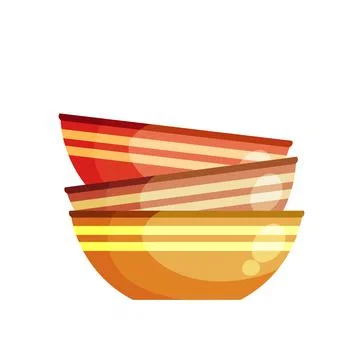 Pile of plates. Stack of kitchen utensils. Clay bowls 스톡 일러스트