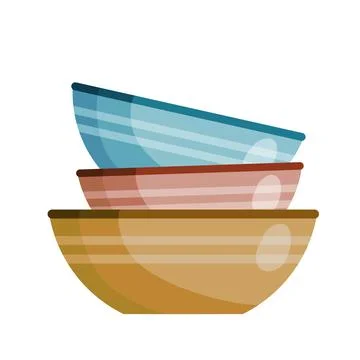 Pile of plates. Stack of kitchen utensils. Clay bowls. Flat cartoon illustration Stock Illustration