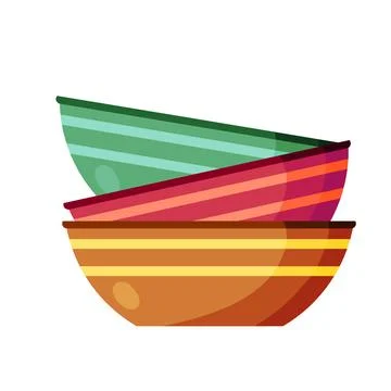 Pile of plates. Stack of kitchen utensils. 스톡 일러스트