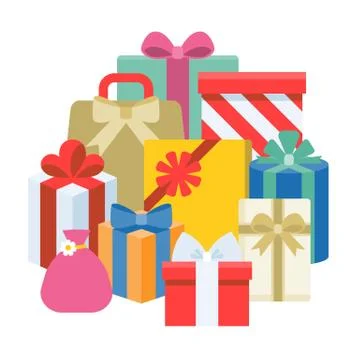 Pile of present boxes, flat design vector Stock Illustration