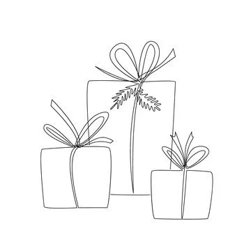 Pile of present gift boxes in continuous one line drawing style, vector Stock Illustration