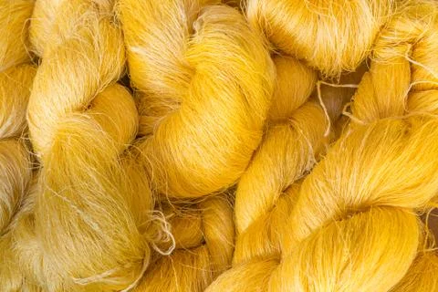 Pile Processed Gold silk Thread or Yarn as Pattern Background Stock Photos
