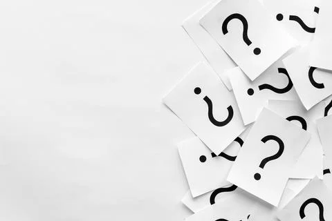 Pile of question marks printed on white cards 스톡 사진
