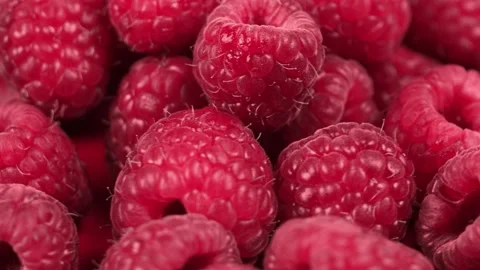 Pile of raspberries, close up, complete spin, loop, 4k 스톡 동영상 204737668