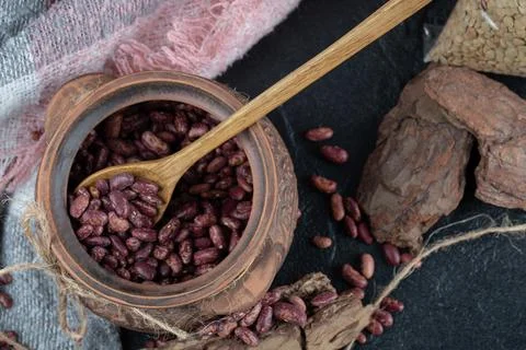 Pile of raw red beans in classic mug Stock Photos