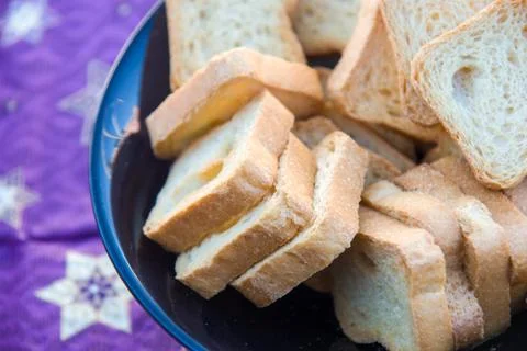 Pile of rectangular mini toasts Foto stock
