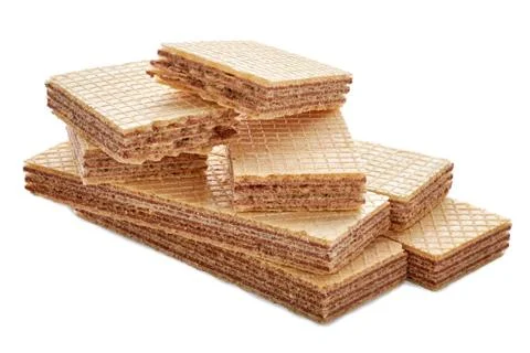 Pile of rectangular shaped wafer biscuits and one broken halved into two piec Stock Photos