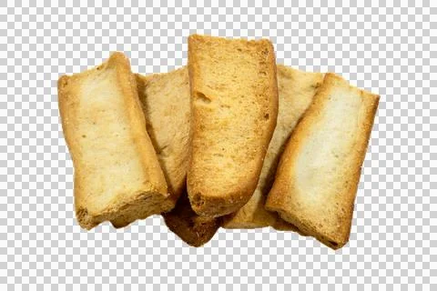 A pile of rectangular toasted bread rusks, golden brown crunchy slices of b.. Stock Photos