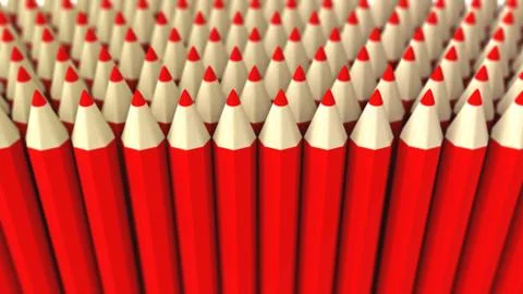 A pile of red 3d crayon on a white background Stock Illustration