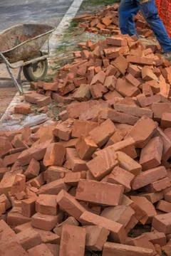 Pile of red bricks Stock Photos