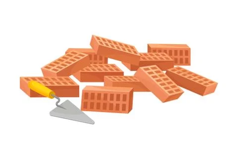 Pile of Red Bricks with Putty Spattle Rested Nearby Vector Illustration Stock Illustration