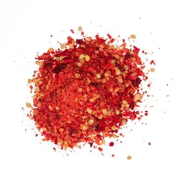 Pile of red pepper flakes, paths, top view Stock Photos