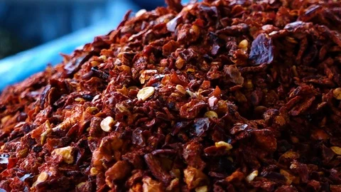Pile of Red Spice Flakes Stock Footage 106273895