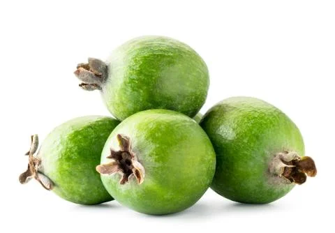 Pile of ripe feijoa on a white background. Isolated. Stock Photos