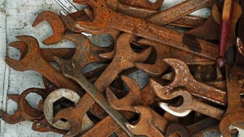 Pile of rusted wrenches Stock Photos