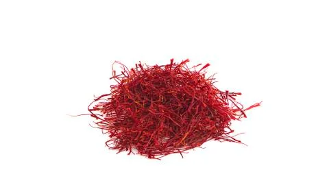 Pile of saffron threads an isolated on white background.clipping path Foto stock