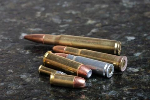 Pile of several different bullets. Stock Photos