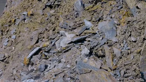Pile Of Sharp Crumbling Natural Stone Pieces Pushed In Natural Environment Stock Footage 262944443
