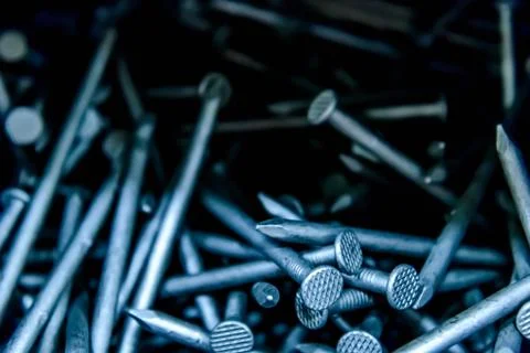 Pile of silver construction nails Stock Photos
