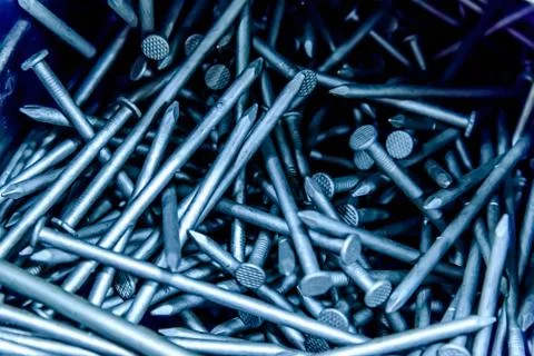 Pile of silver construction nails Stock Photos
