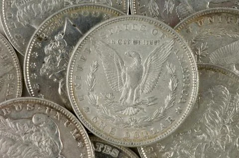 Pile of silver dollars Stock Photos