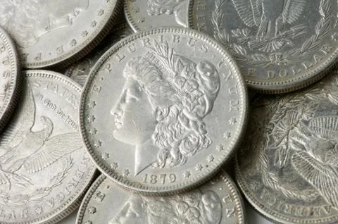 Pile of silver dollars Stock Photos