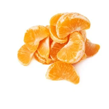 Pile of slice sections of tangerine isolated over the white background Stock Photos