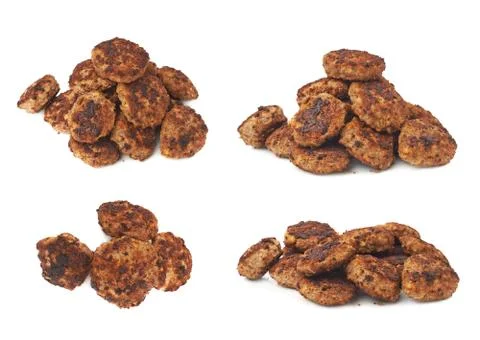 Pile of small hand made cutlets isolated over white background Stock Photos
