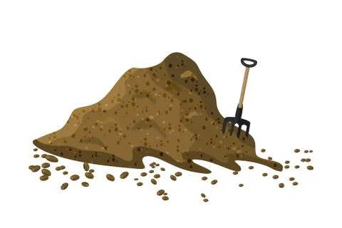 Pile of soil isolated on white background. Hayfork in a pile of substrate. Stock Illustration