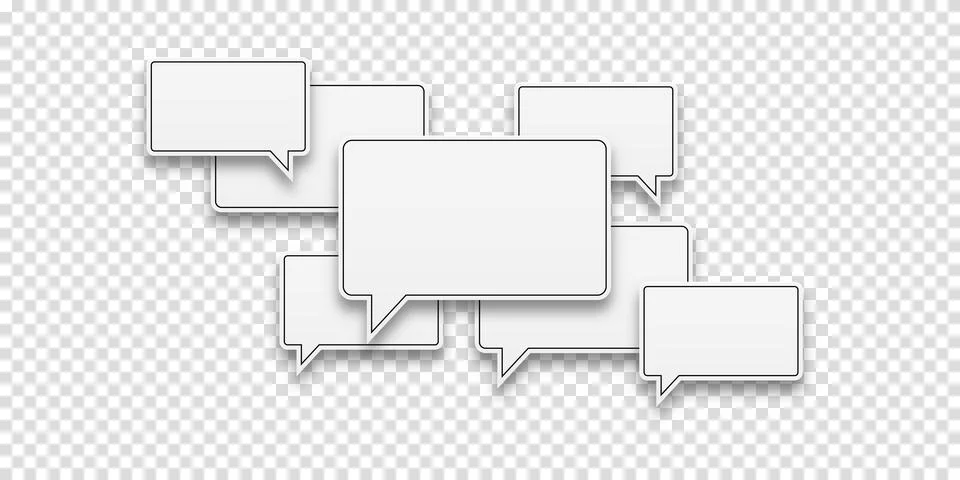 Pile speech bubbles icons. Vector illustration of white speech bubbles with s Stock Illustration