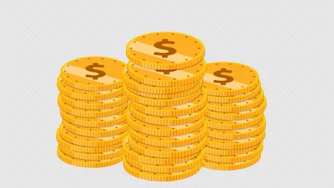Pile stack of dollar coins falling from above - cartoon animation alpha channel Stock Footage 307611340