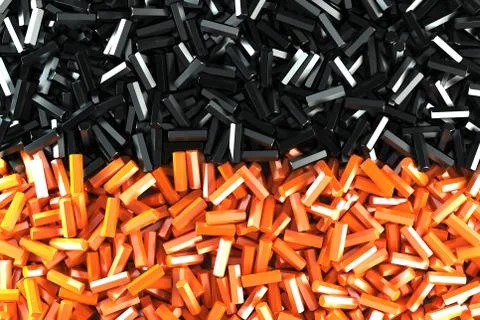 A pile symmetrically distributed black and orange hexagon details Stock Illustration